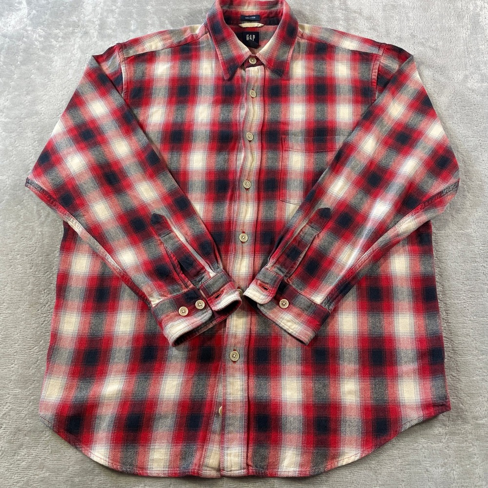 Vintage Gap  Flannel Shirt Men Large Red Shadow Plaid Relaxed Casual Outdoor Y2K